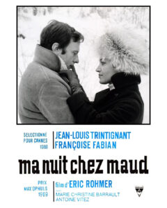 Affiche de film "Ma nuit chez Maud" d'Eric Rohmer avec Jean-louis Trintignant et Françoise Fabian 